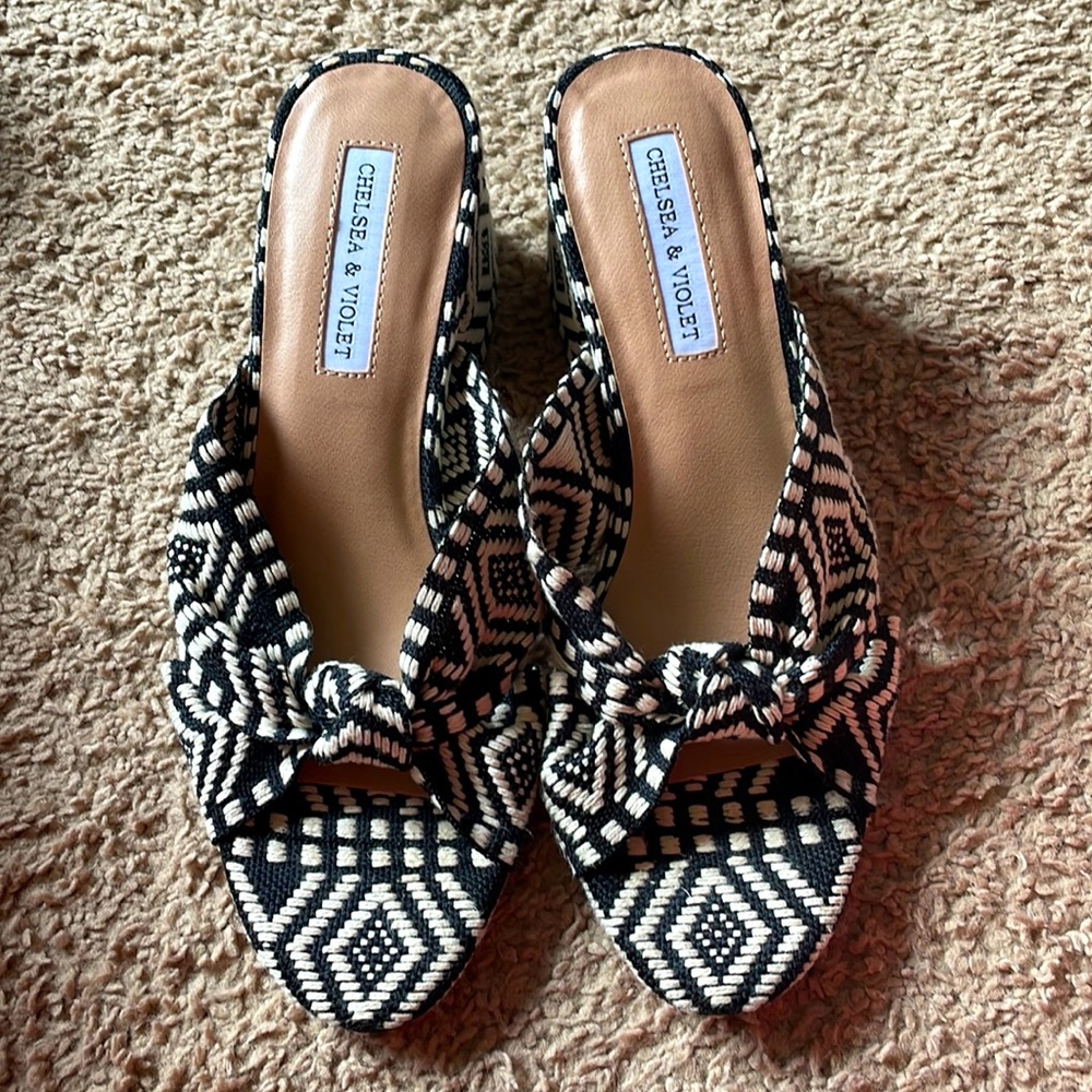 Chelsea & Violet textile shoes. Heel is 2.655 inches high.